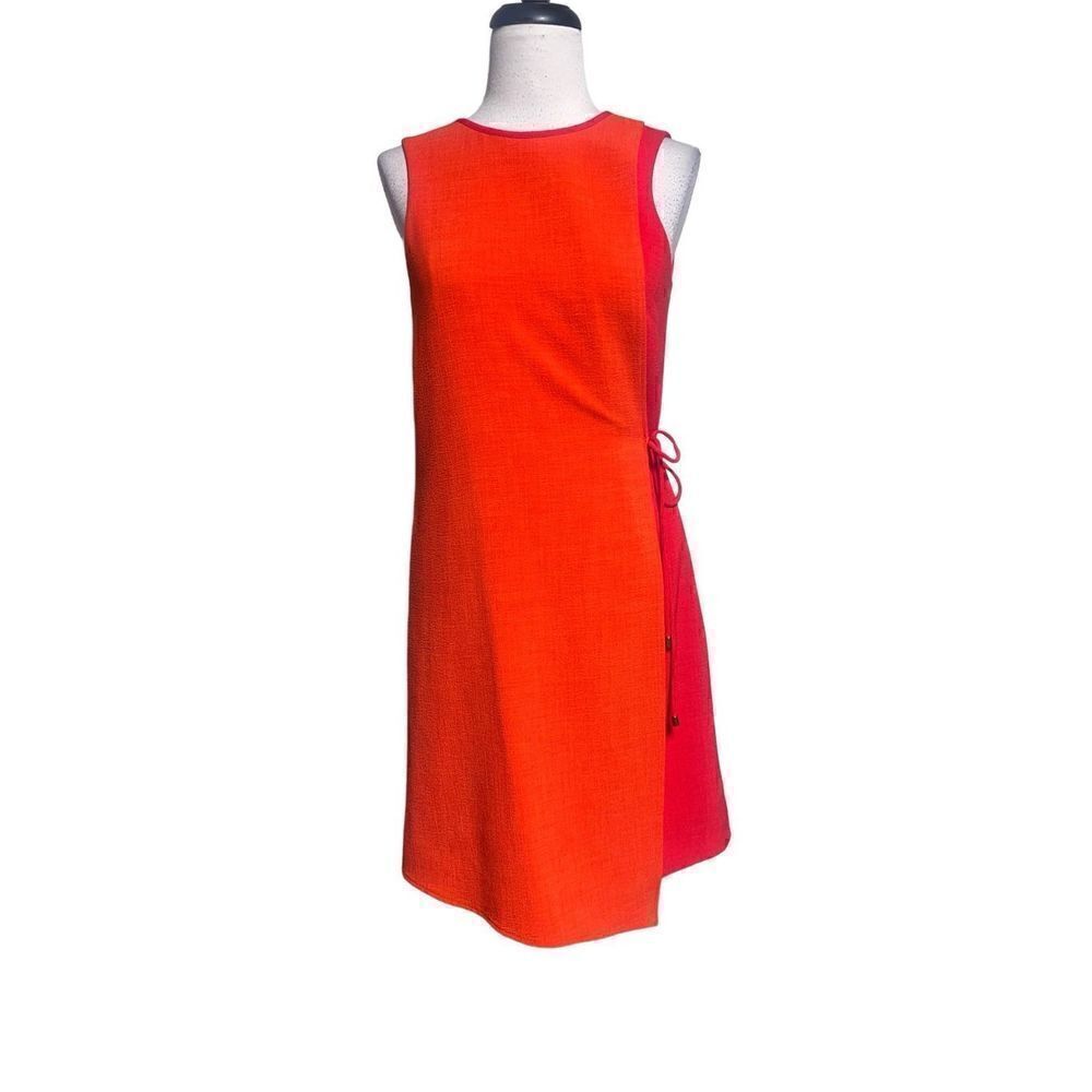 Tahari Sleeveless Red Orange Wrap Dress Size 2